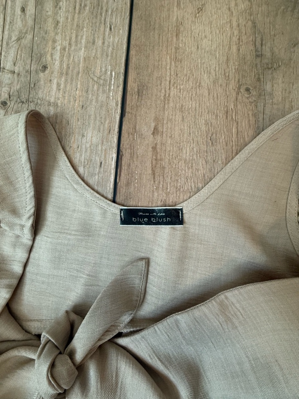 Blue Blush tan colored Tie-Front Button-Down Midi linen blend Dress - Picture 8 of 12